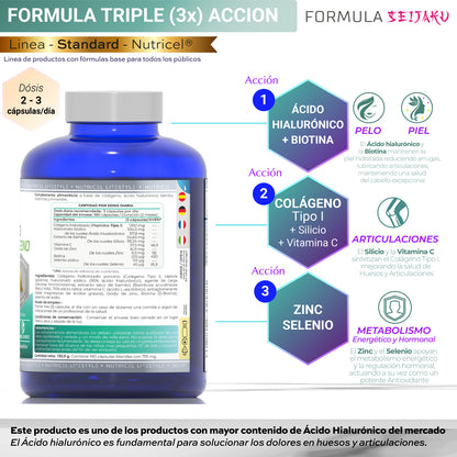 Ácido hialurónico con colágeno hidrolizado y biotina Nutricel 180 cápsulas