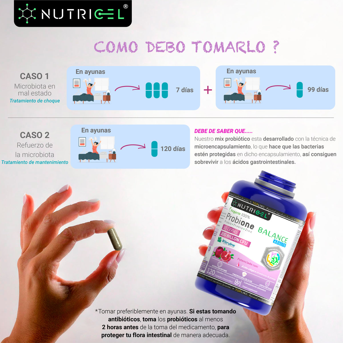 Probione Balance Probióticos y Prebióticos 200 mil M UFC Nutricel 120 cápsulas