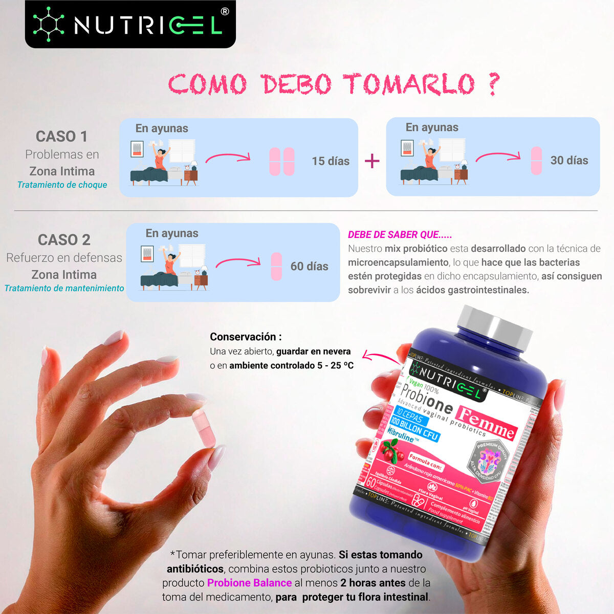 Probione Femme Probióticos Flora Íntima 100 mil M UFC Nutricel 60 cápsulas