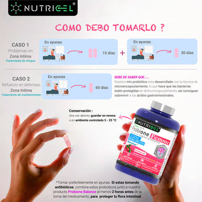 Probione Femme Probióticos Flora Íntima 100 mil M UFC Nutricel 60 cápsulas