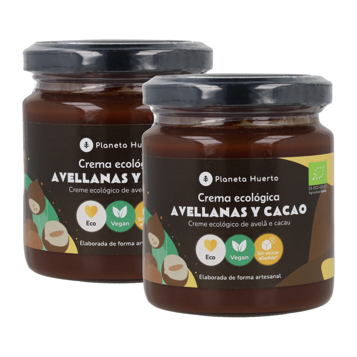 Pack 2x Crema de avellanas y cacao sin azúcares añadidos ECO Planeta Huerto 230 g