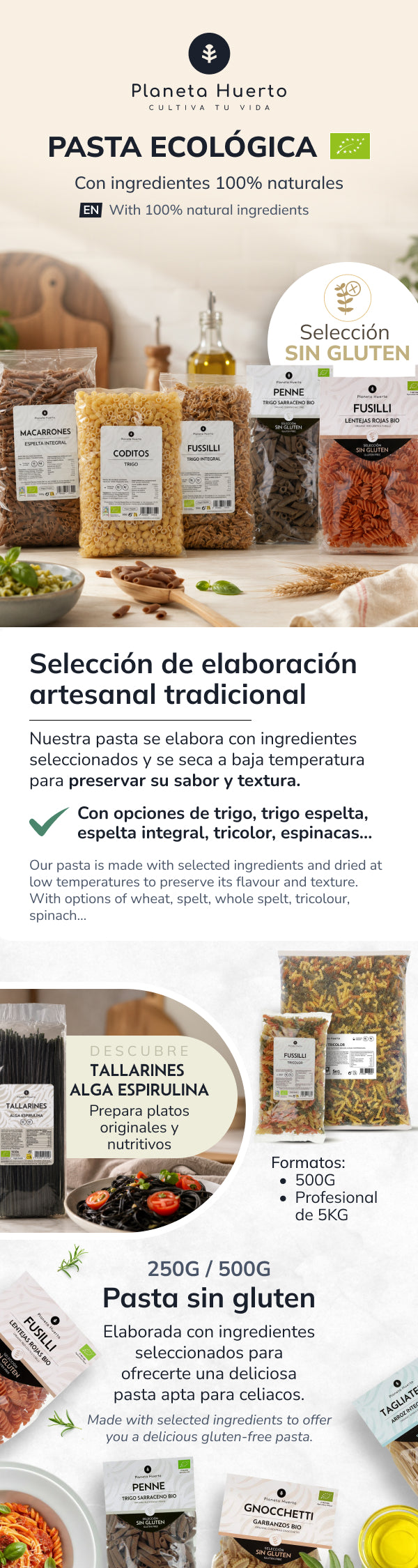Tallarines de espinacas ECO Planeta Huerto 500gr