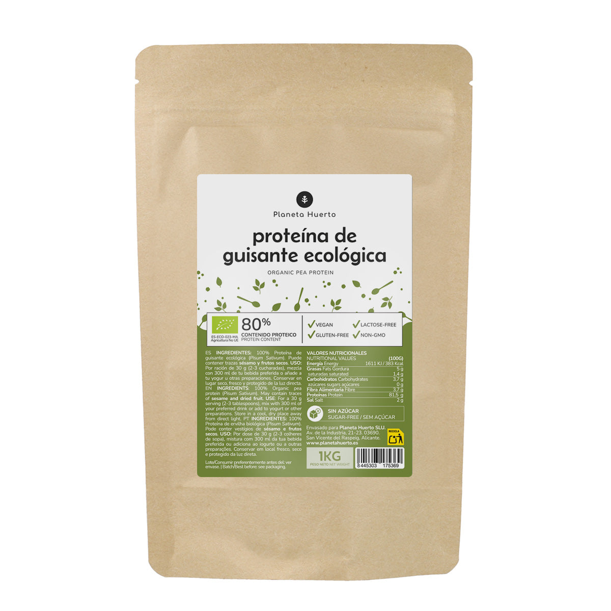 Proteína de Guisante 80% ECO Planeta Huerto 1 kg