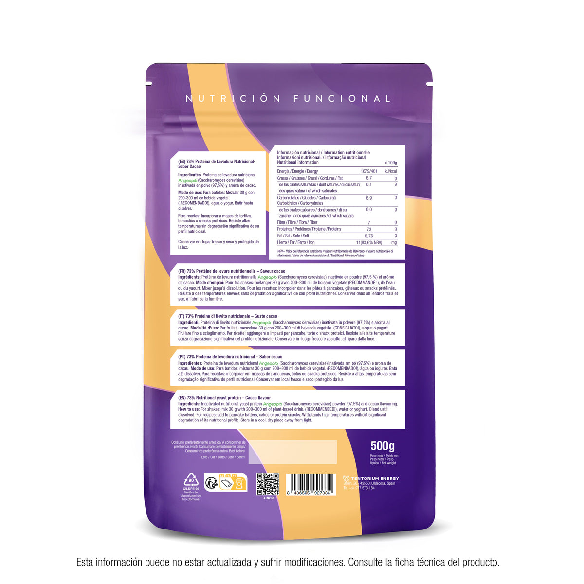 Proteína de levadura sabor cacao Energy Feelings 500 g XL Pack