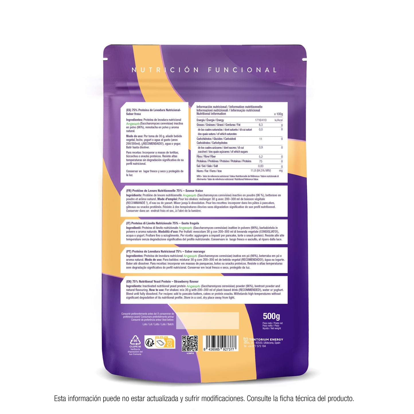 Proteína de levadura sabor fresa Energy Feelings 500 g XL Pack