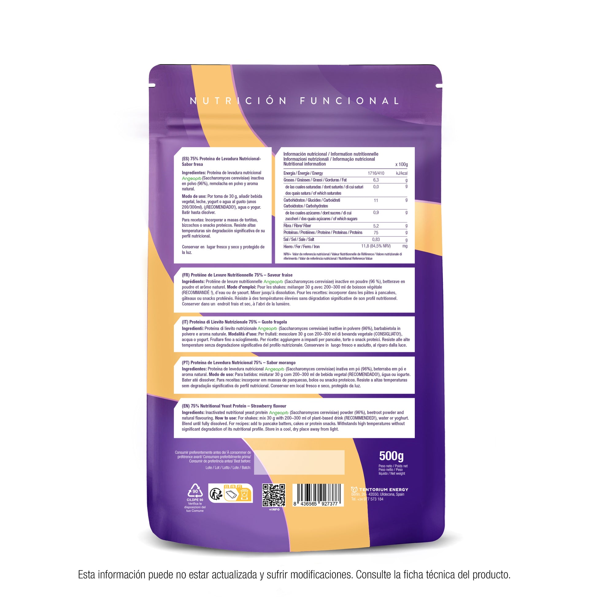 Proteína de levadura sabor fresa Energy Feelings 500 g XL Pack