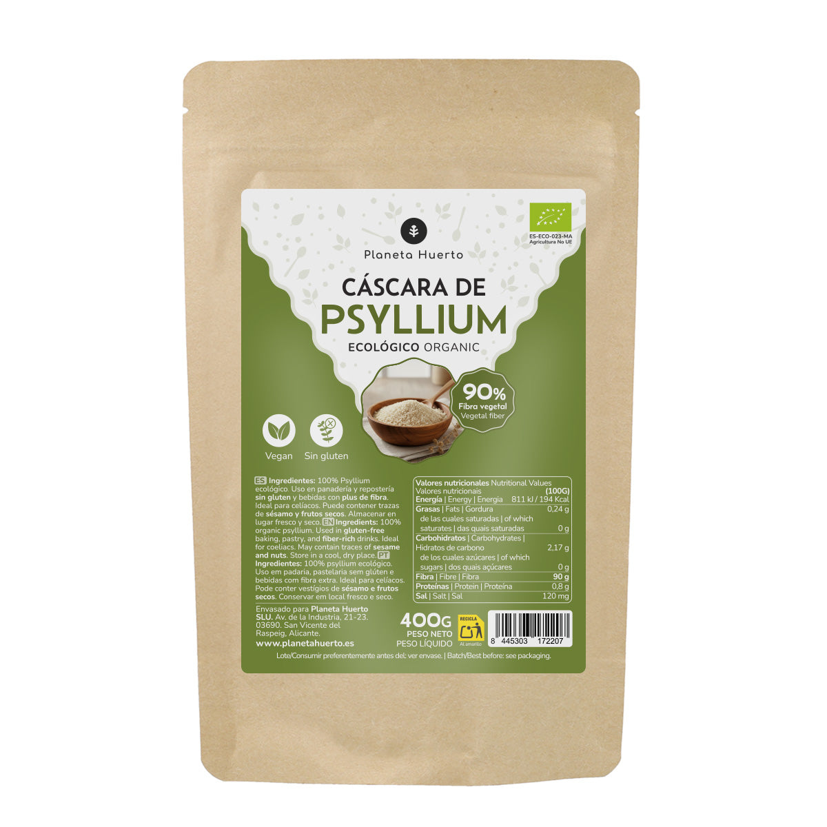 Cáscara de Psyllium Husk ECO Planeta Huerto 400 g