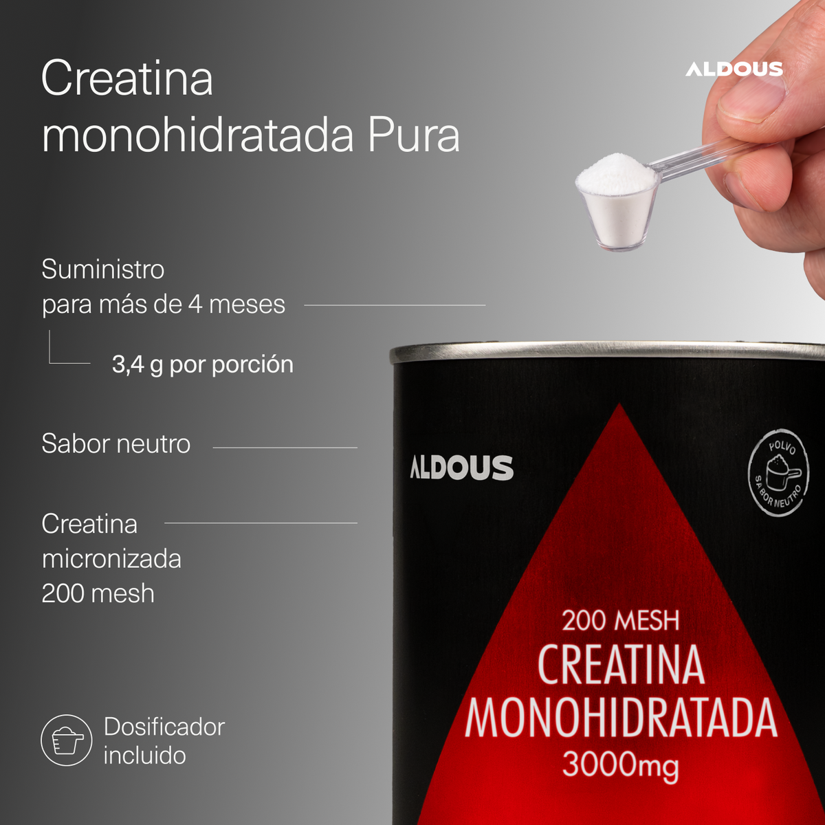 Creatina Monohidratada en Polvo 200 Mesh 500 g Aldous Bio