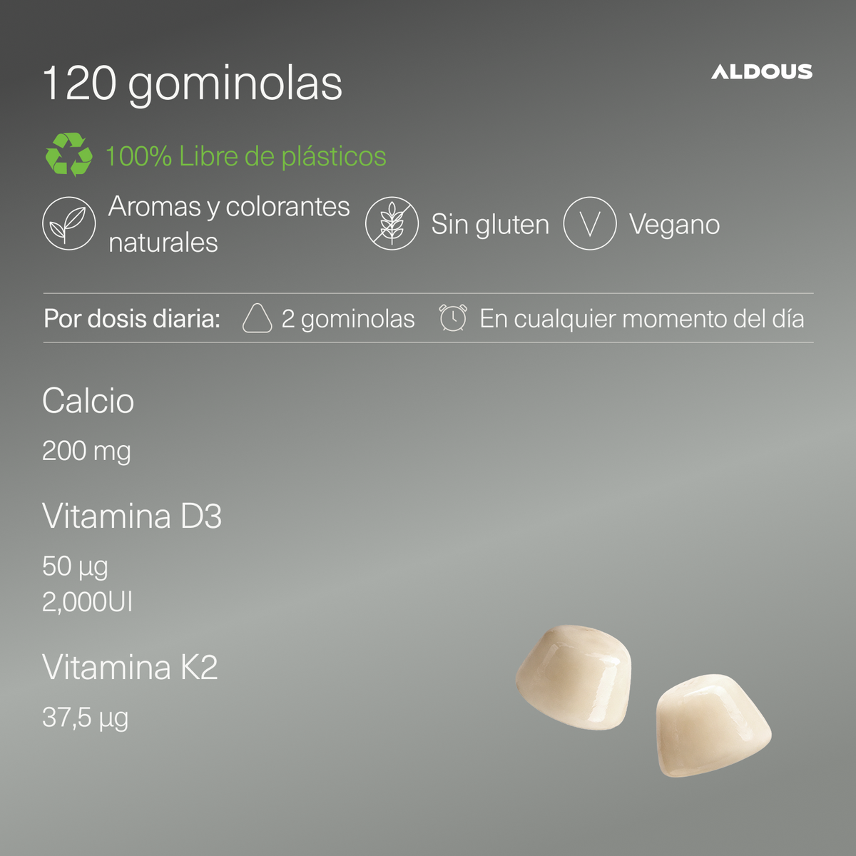 Vitamina D3 K2 + Calcio 120 Gummies Aldous Bio