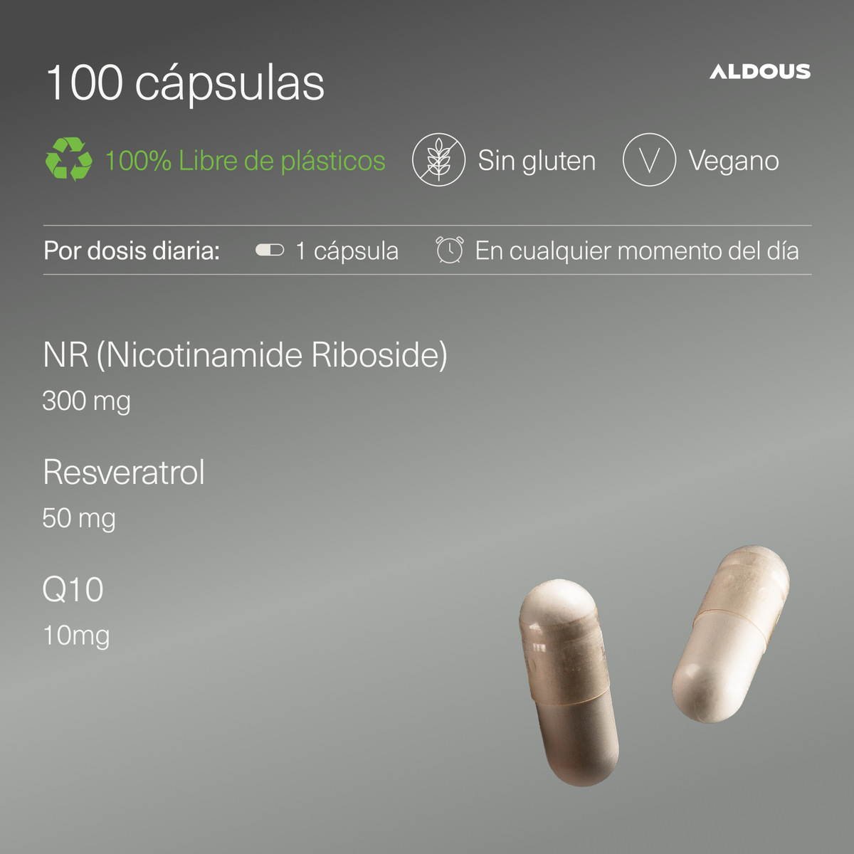 NAD+ 100% con Niacinamida, Resveratrol y Q10 100 Cápsulas Aldous Bio