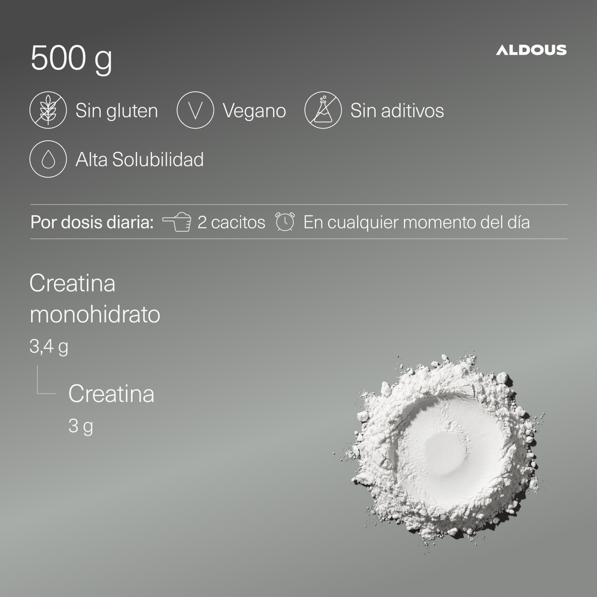 Creatina Monohidratada en Polvo 200 Mesh 500 g Aldous Bio