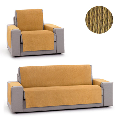 Pack 1 Plaza Y 4 Plazas Protector Funda Sofa. Cubresofa. Chenilla Lisa. Diseño Elite. Color Ocre_0