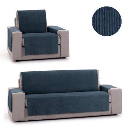 Pack 1 Plaza Y 4 Plazas Protector Funda Sofa. Cubresofa. Chenilla Lisa. Diseño Elite. Color Azul_0