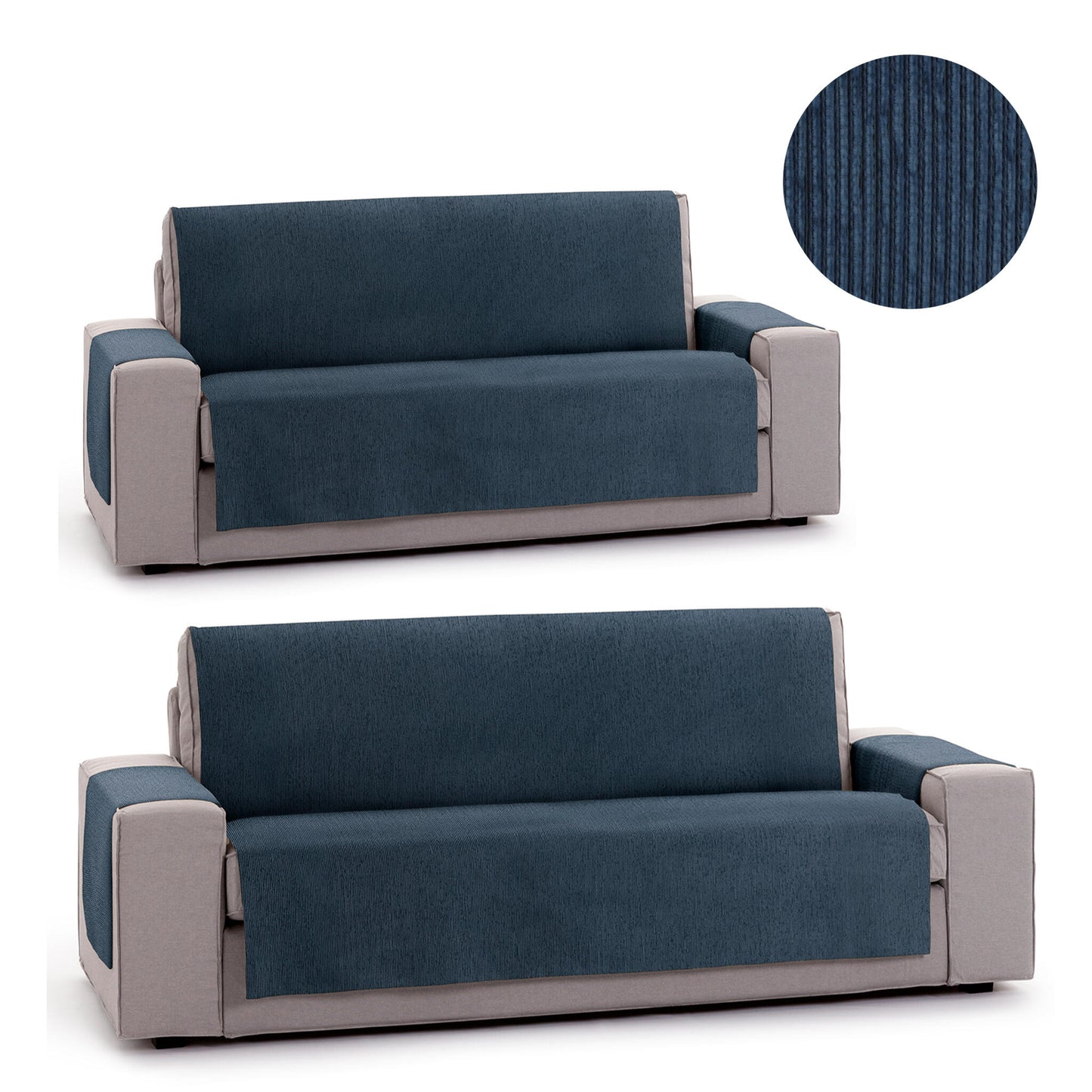 Pack 2 Plazas Y 3 Plazas Protector Funda Sofa. Cubresofa. Chenilla Lisa. Diseño Elite. Color Azul_0