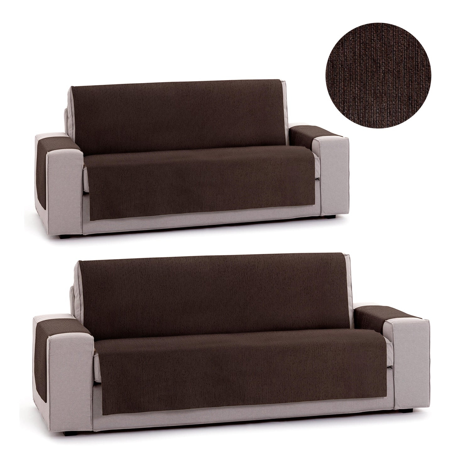 Pack 2 Plazas Y 3 Plazas Protector Funda Sofa. Cubresofa. Chenilla Lisa. Diseño Elite. Color Marrón_0