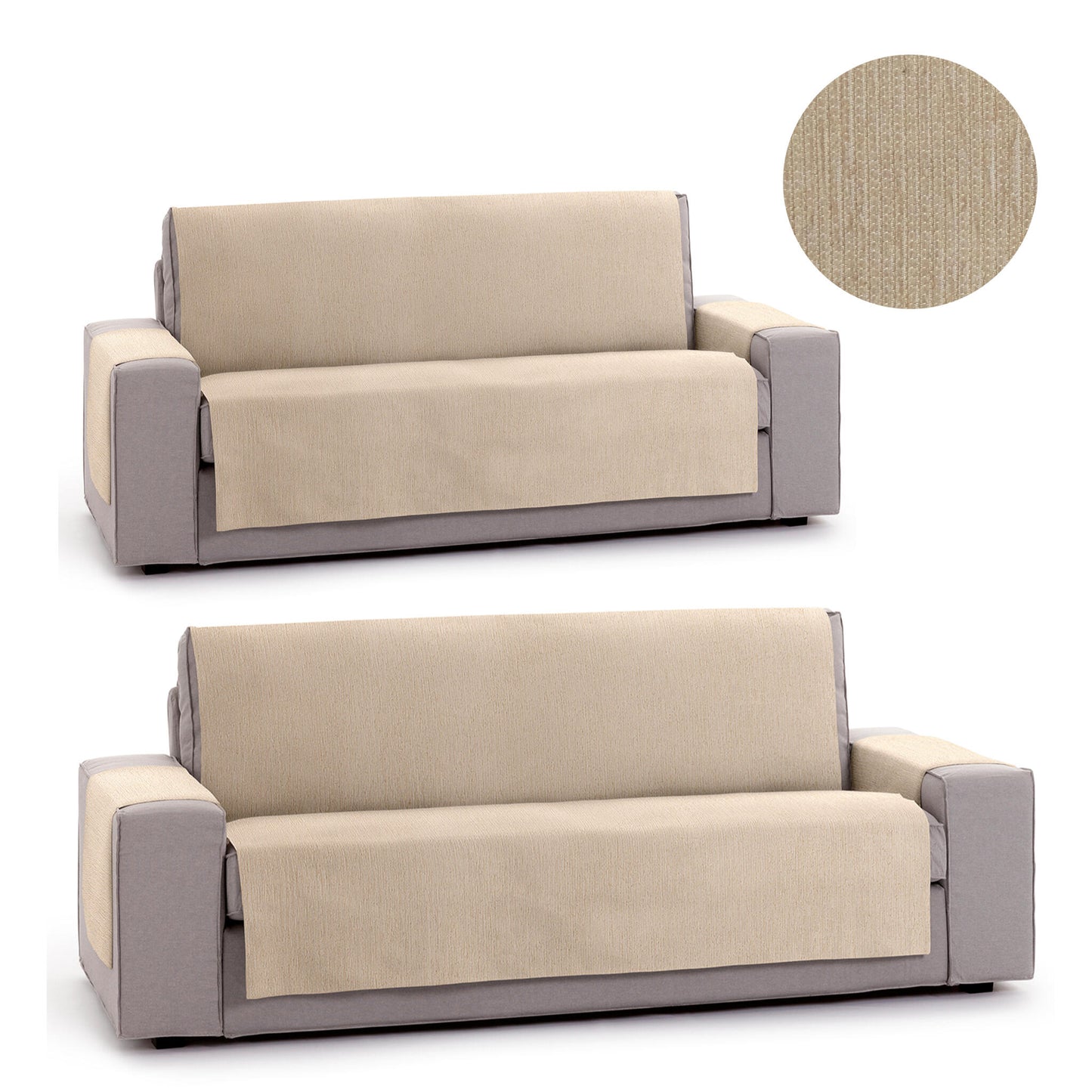 Pack 2 Plazas Y 3 Plazas Protector Funda Sofa. Cubresofa. Chenilla Lisa. Diseño Elite. Color Beige_0