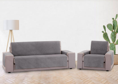 Pack 2 Plazas Y 3 Plazas Protector Funda Sofa. Cubresofa. Chenilla Lisa. Diseño Elite. Color Gris_2
