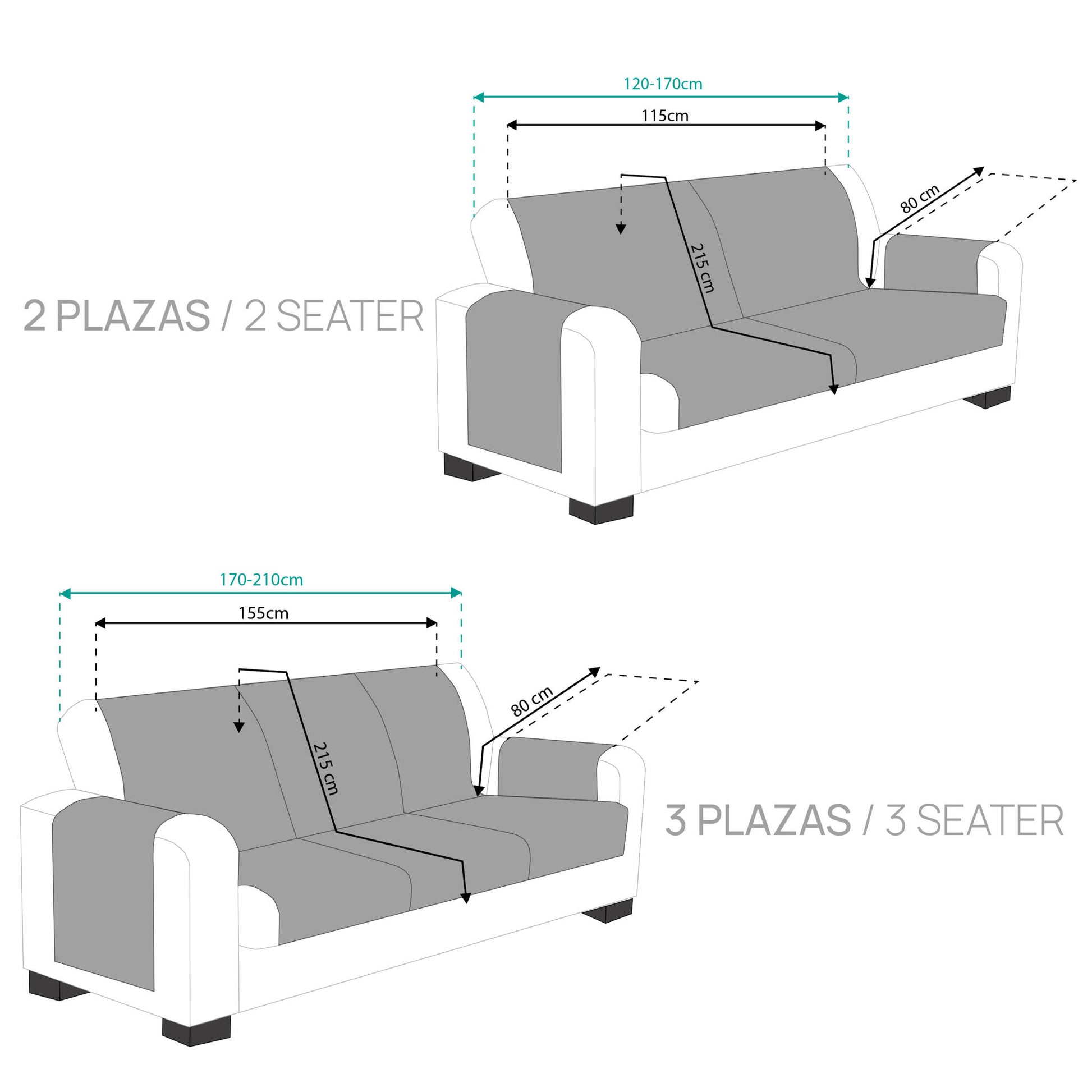 Pack 2 Plazas Y 3 Plazas Protector Funda Sofa. Cubresofa. Chenilla Lisa. Diseño Elite. Color Ocre_3