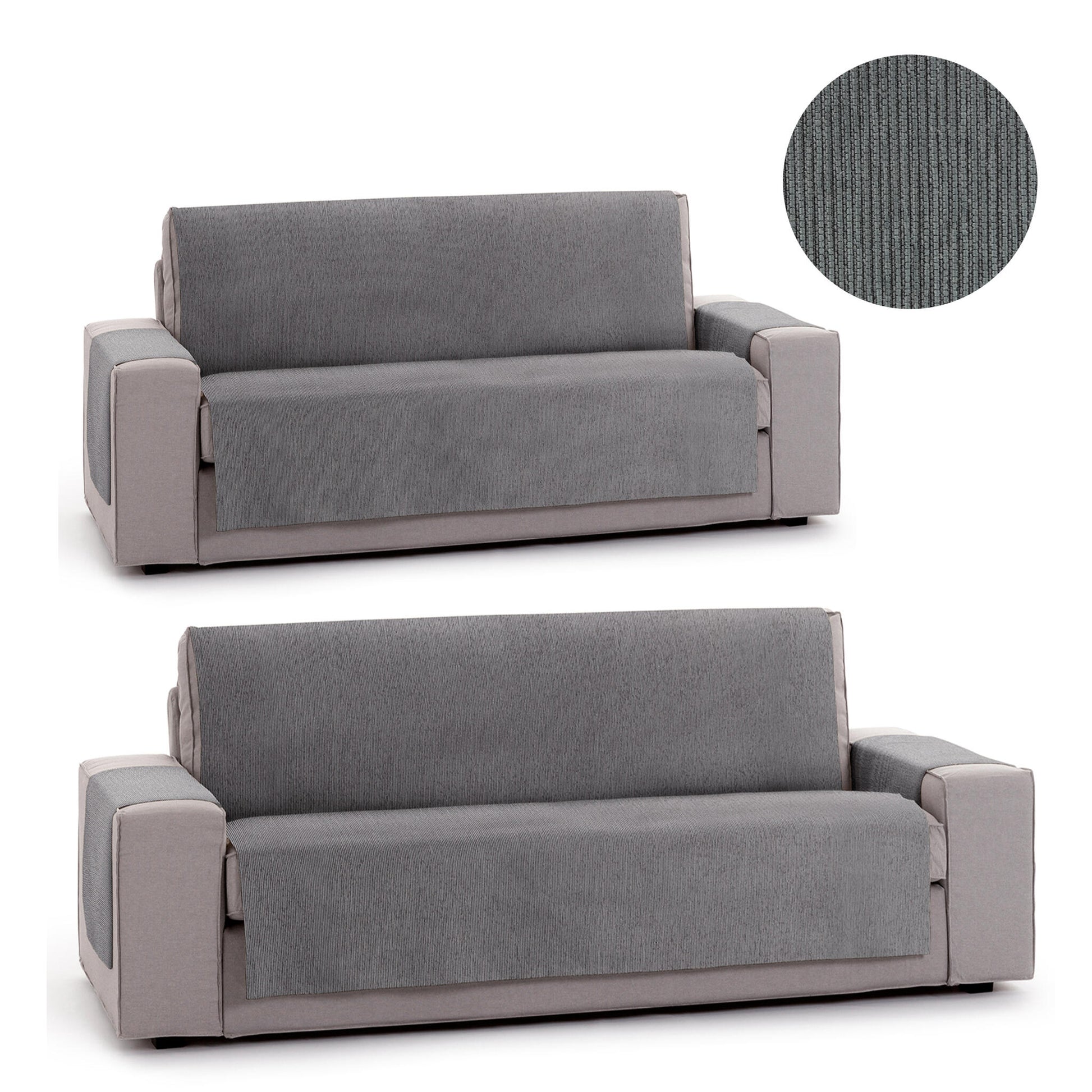 Pack 2 Plazas Y 3 Plazas Protector Funda Sofa. Cubresofa. Chenilla Lisa. Diseño Elite. Color Gris_0