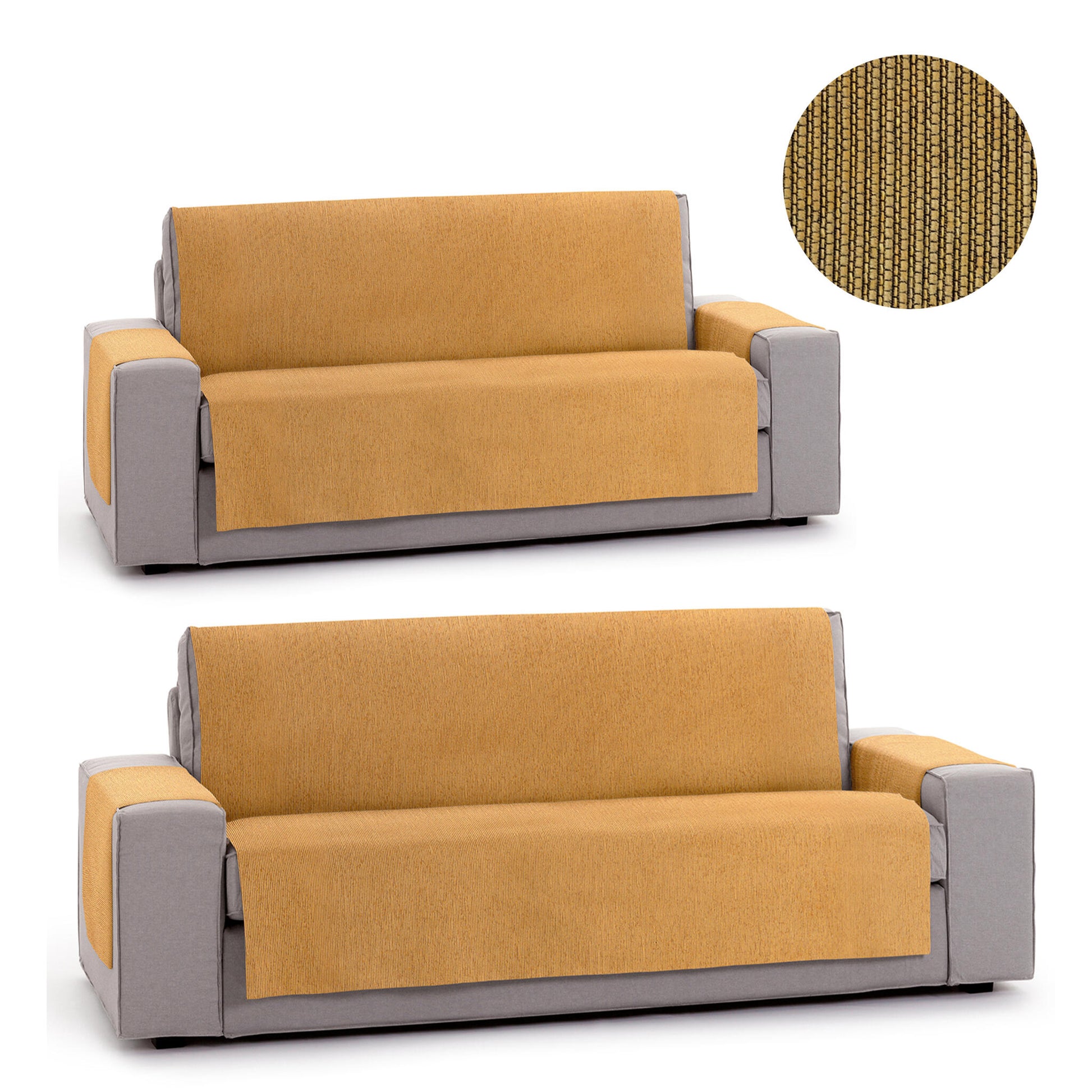 Pack 2 Plazas Y 3 Plazas Protector Funda Sofa. Cubresofa. Chenilla Lisa. Diseño Elite. Color Ocre_0