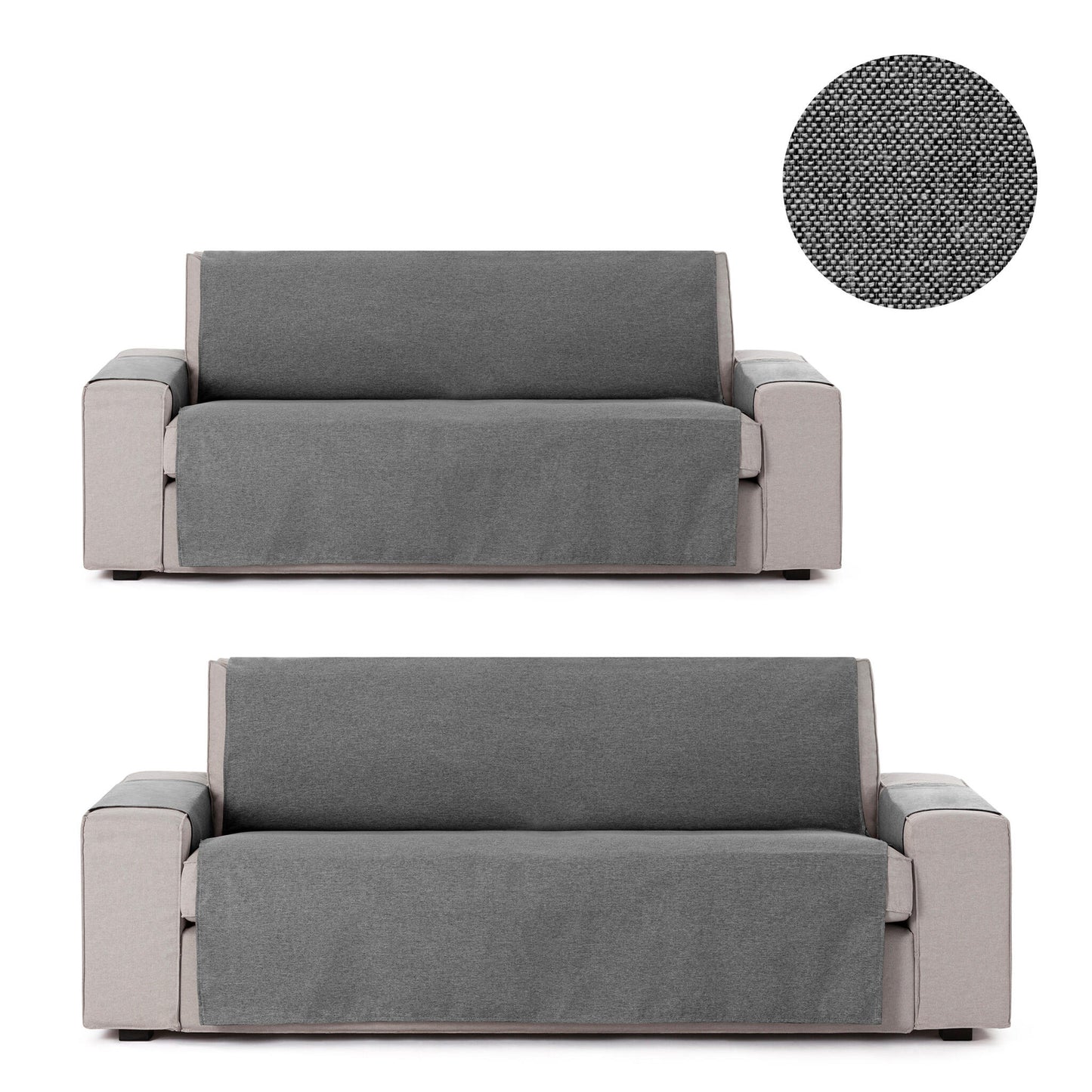 Pack 2 Y 3 Plazas Protector Cubre Sofá Liso. Funda De Sofá Brisa Algodón. Gris Oscuro_0