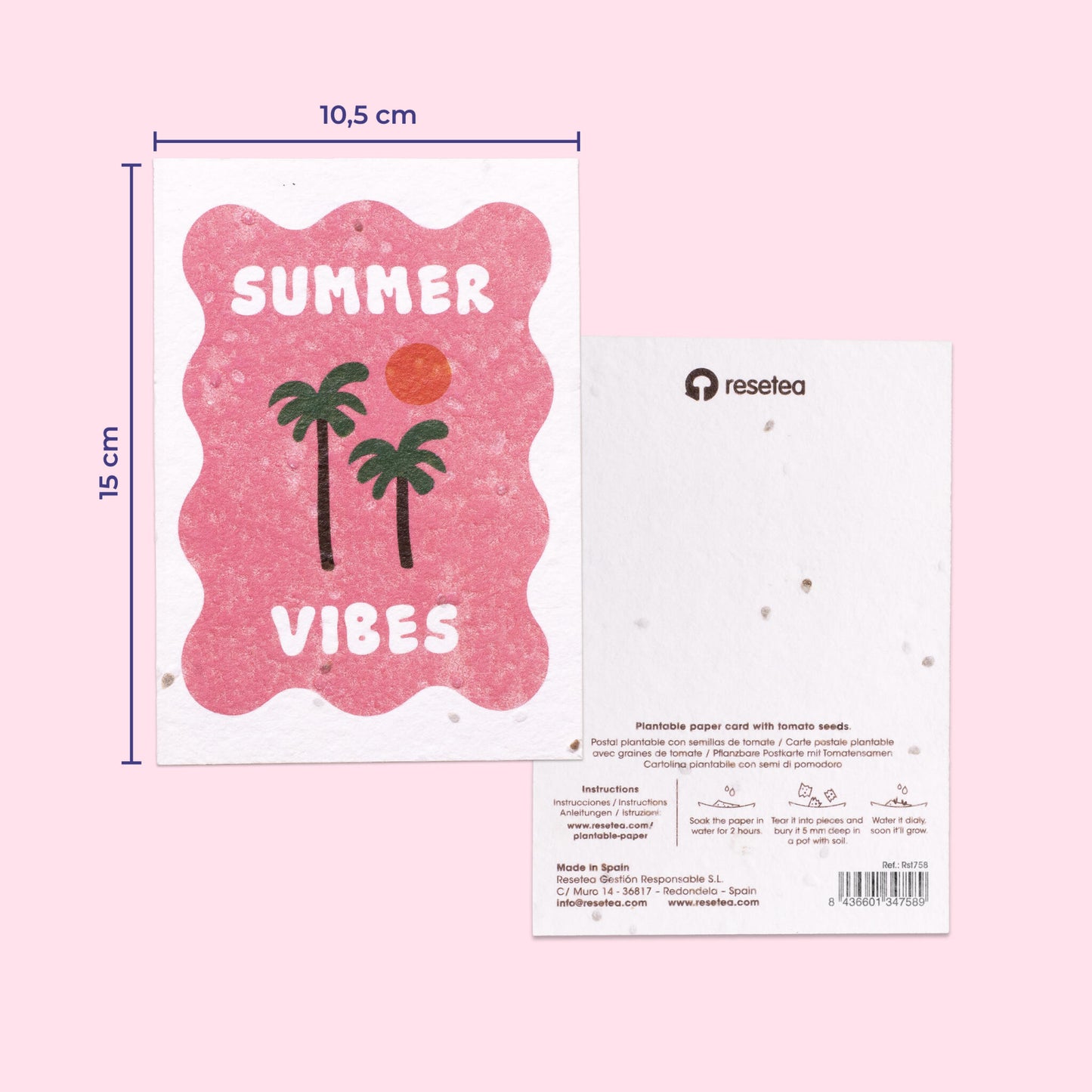 Pack 3 Postales Plantables Summer Vibes Semillas Naturales | Papel de Algodón Reciclado | Regalo Original - Resetea_1