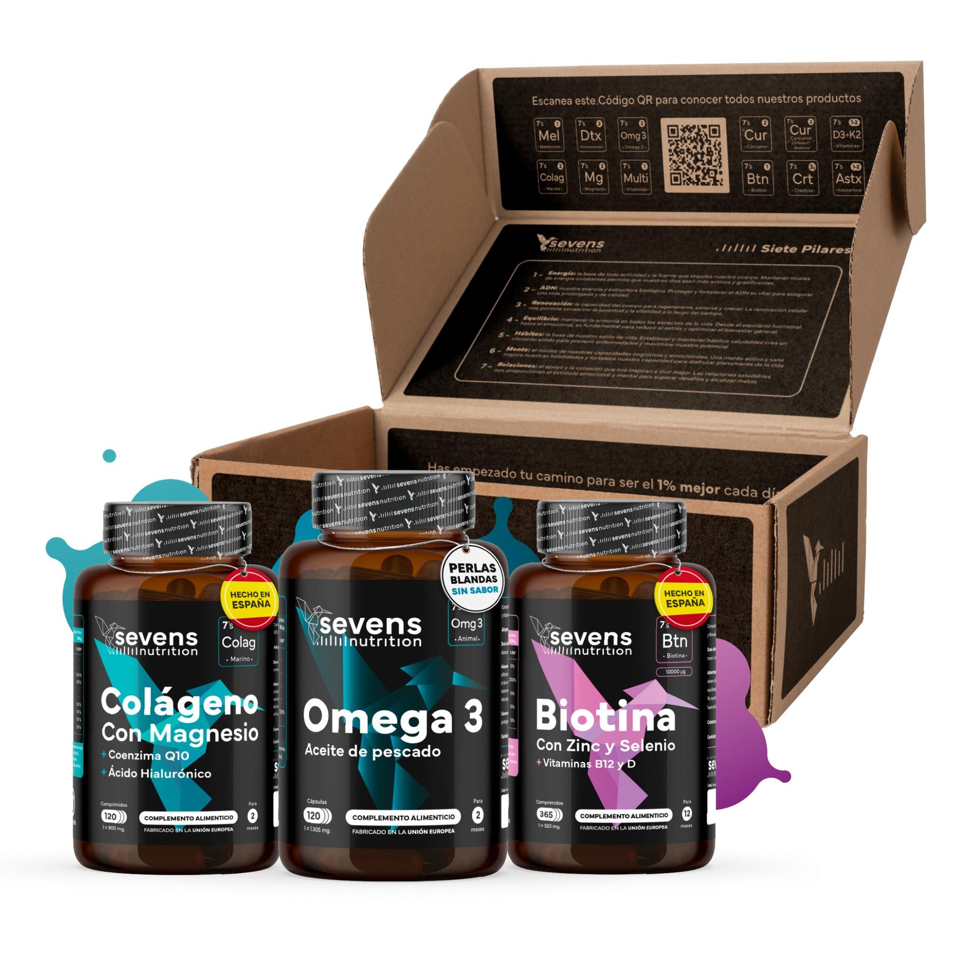 Pack Belleza: Incluye Biotina, Colágeno y Omega 3. Sevens Nutrition. Cabello, Piel Y Uñas_0