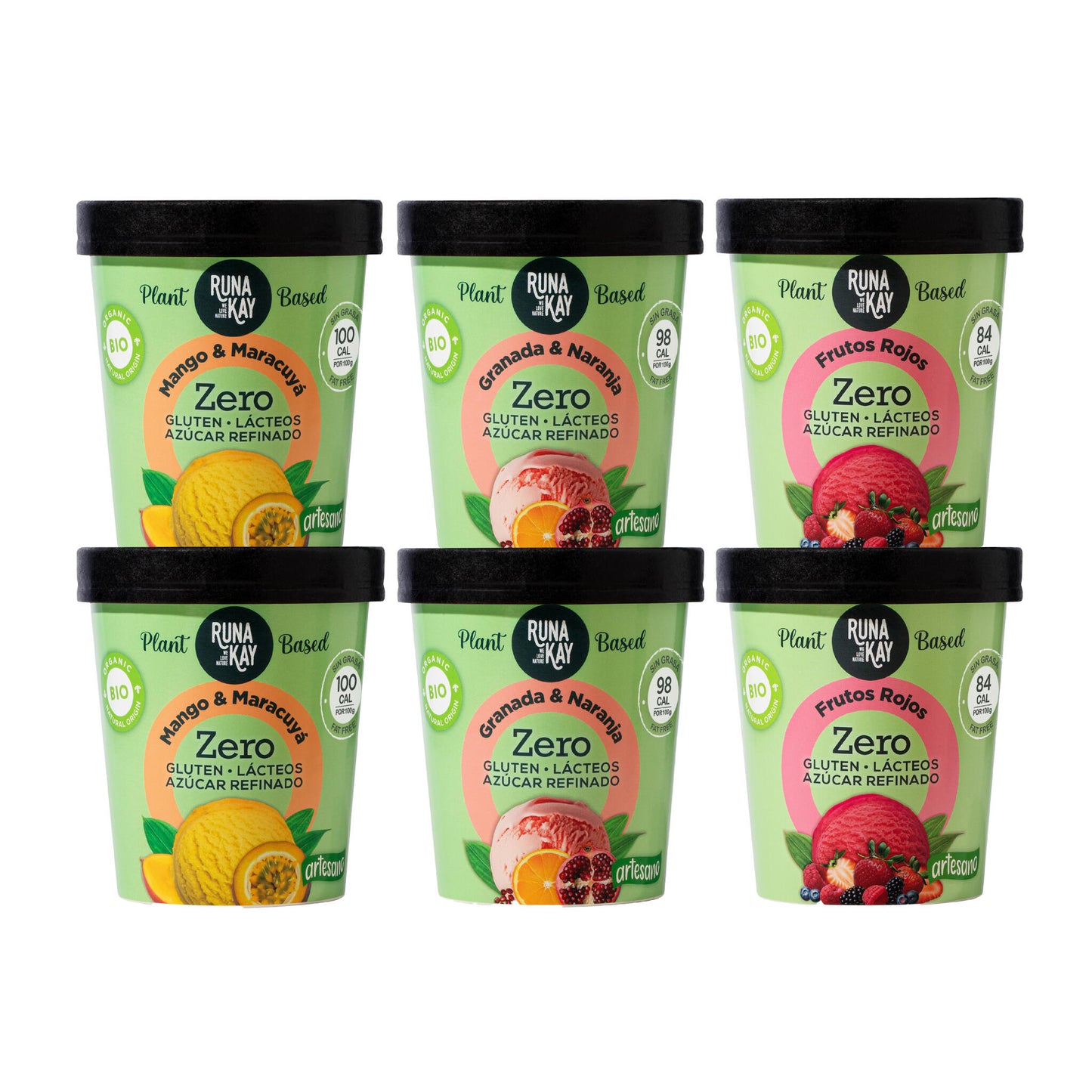 Pack Mix Helado Artesano Eco Sin Gluten Ni Azúcar Refinado Mango&Maracuyá Granada&Naranja Frutos Rojos Runakay 6x460_0