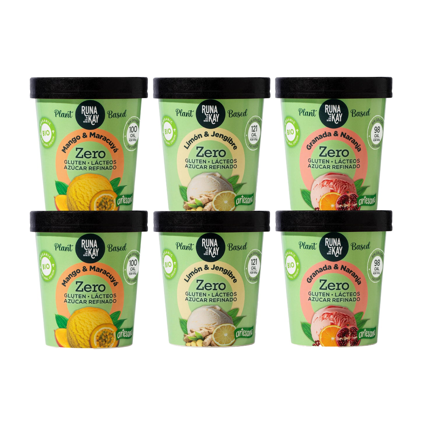 Pack Mix Helado Artesano Eco Sin Gluten Ni Azúcar Refinado Mango&maracuyá Limón&Jengibre Granada&Naranja Runakay 6x460ml_0