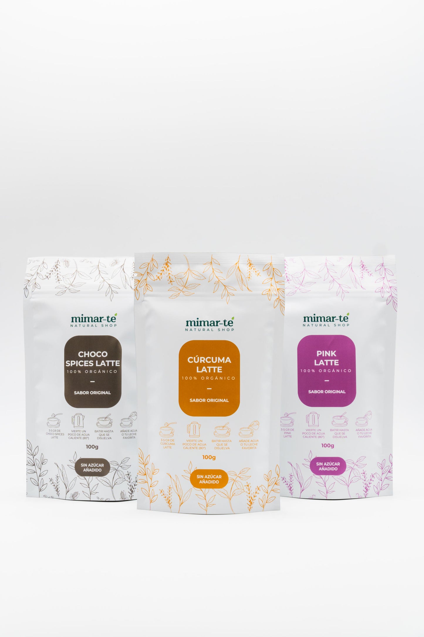 Pack Triple Latte. Cúrcuma, Pink y Cacao Ecológico_0