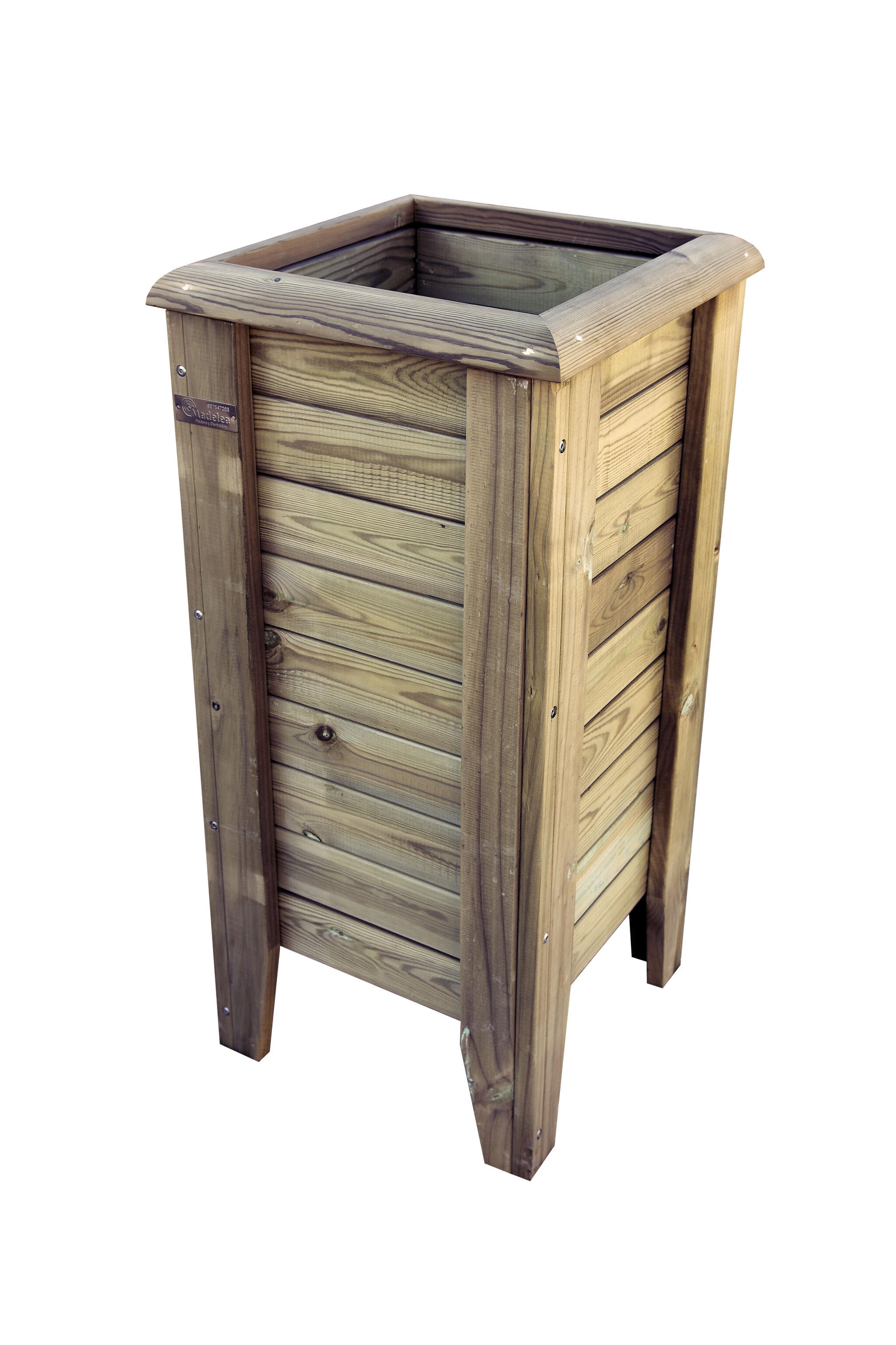 Papelera Cuadrada De Madera Tratada Autoclave De 44 X 44 X 100 Cm Para Jardin,terraza Y Exterior_1