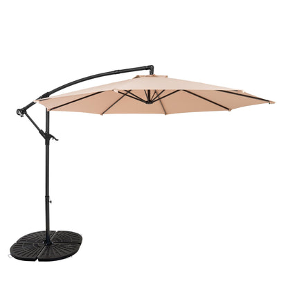 Parasol Excéntrico De 3 M Con Base De Abanico Completo – Beige_0