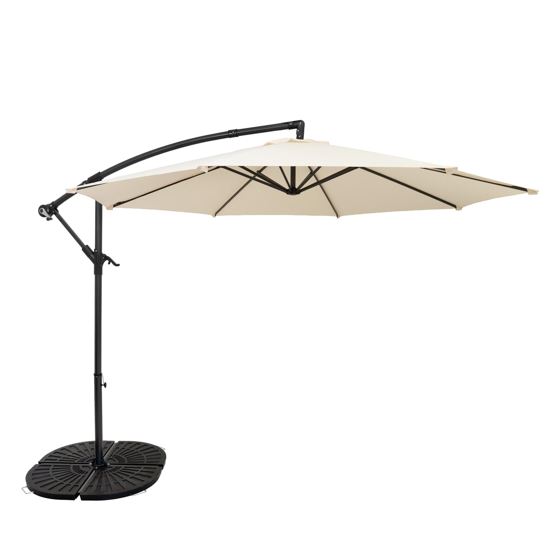 Parasol Excéntrico De 3 M Con Base De Abanico Completo – Crema_0