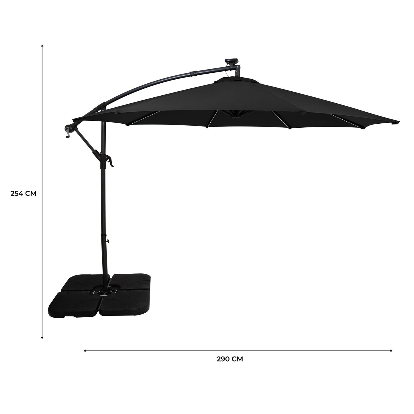 Parasol Excéntrico Led 3 M Con Base Cuadrada – Negro_4