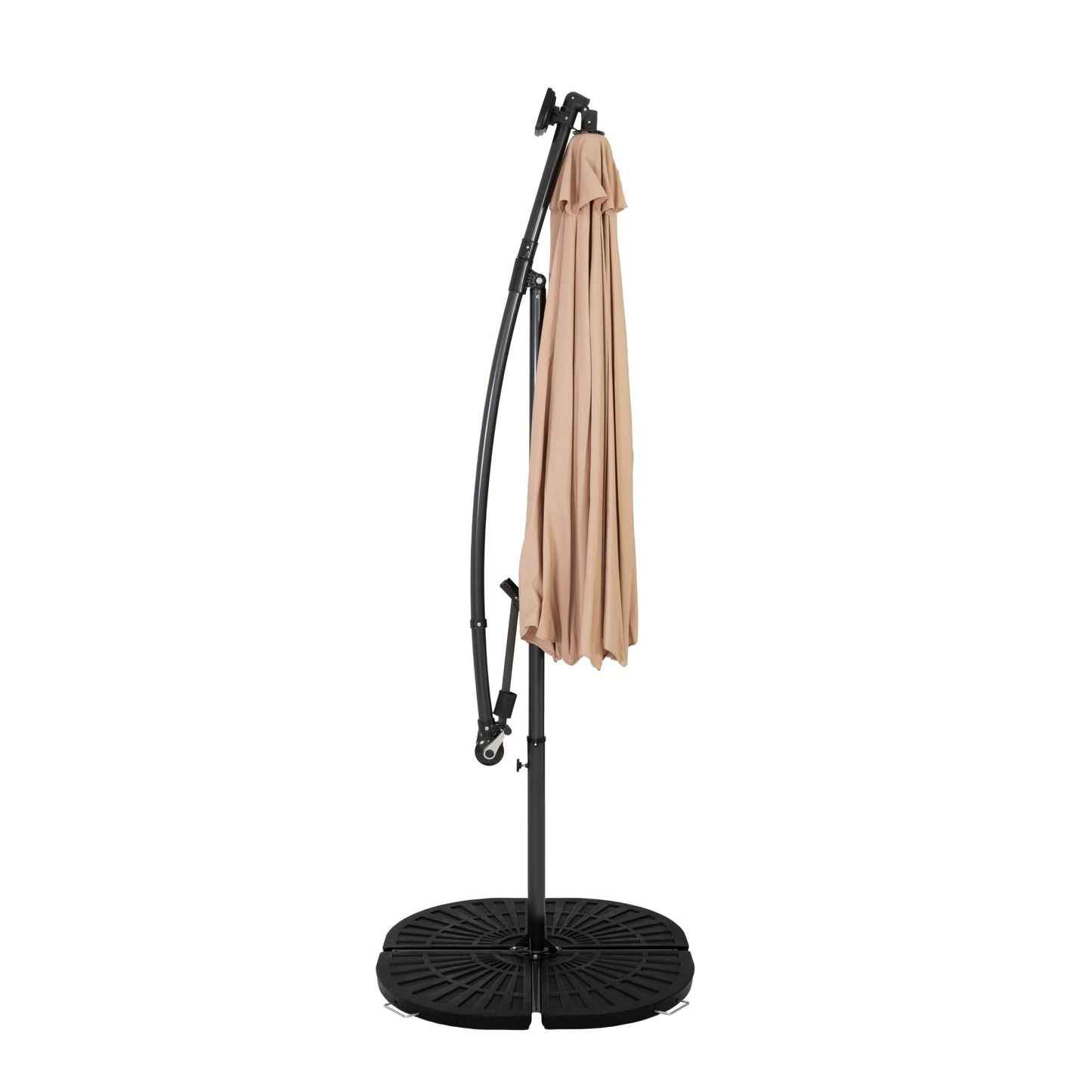 Parasol Excéntrico Led De 3 M Con Base De Abanico Completo – Beige_1