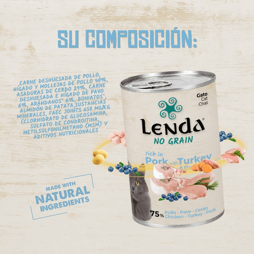 Paté Completo para Gatos de Cerdo con Pavo y Arándanos Lenda 400 g