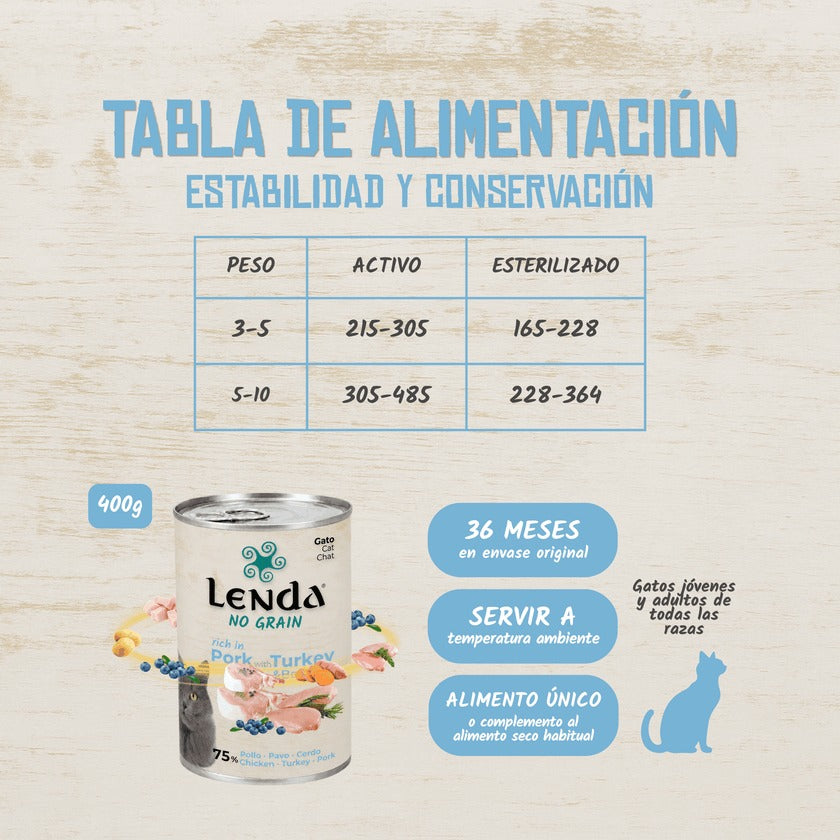 Paté Completo para Gatos de Cerdo con Pavo y Arándanos Lenda 400 g