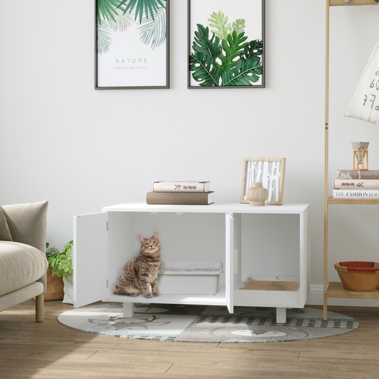 Pawhut Arenero Para Gatos Con Rascador Para Gatos 91x52x50,5 Cm Blanco_1