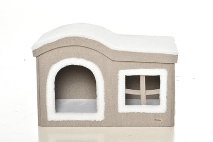 Pawhut Casa Plegable Para Gatos Con Tapa Extraíble Y Cojines 63,5x37x40 Cm Beige_0