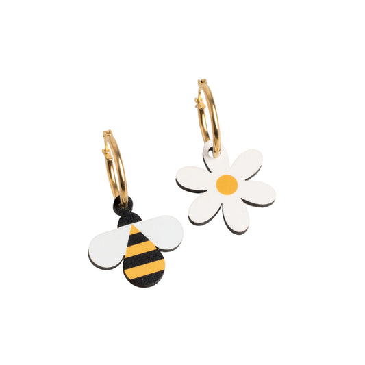 Pendientes Bee And Flower De Madera | Joyería Artesanal, Ligera Y Elegante | Diseño Natural Y Original_0
