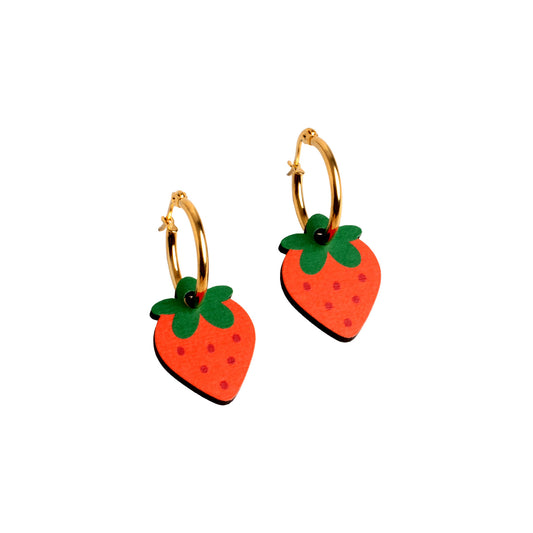 Pendientes Strawberry De Madera | Joyería Artesanal, Ligera Y Elegante | Diseño Natural Y Original_0