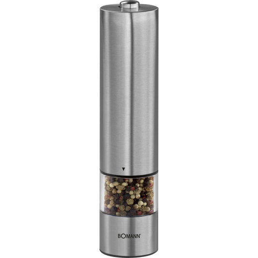 Pimentero Eléctrico, Acero Inox, Ideal Sal / Pimienta, Luz, Cuchillas Cerámicas Alta Precisión Bomann Bom-psm437n, Plata_0