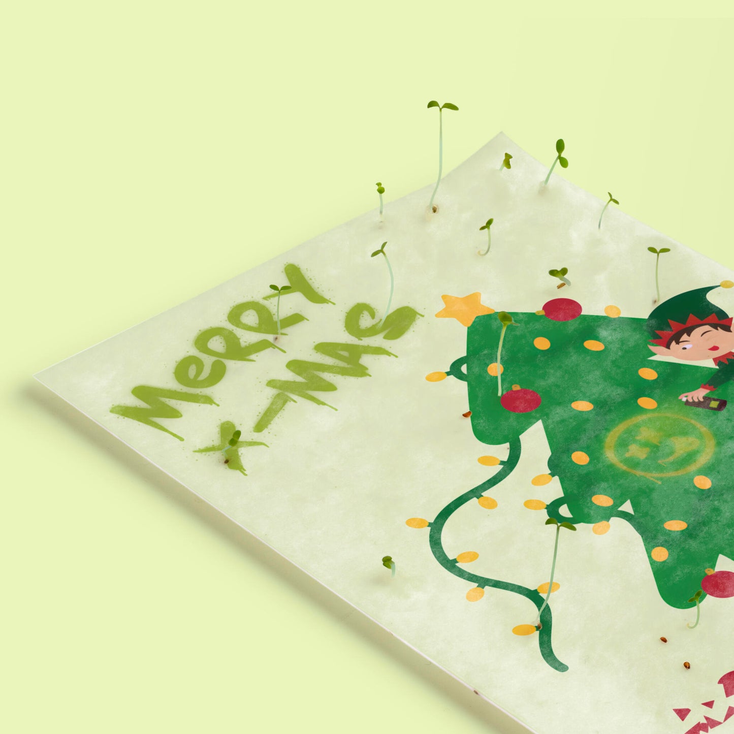 Postal Plantable Merry X-mas Elf Con Semillas De Manzanilla – Papel De Algodón Reciclado - Resetea_2