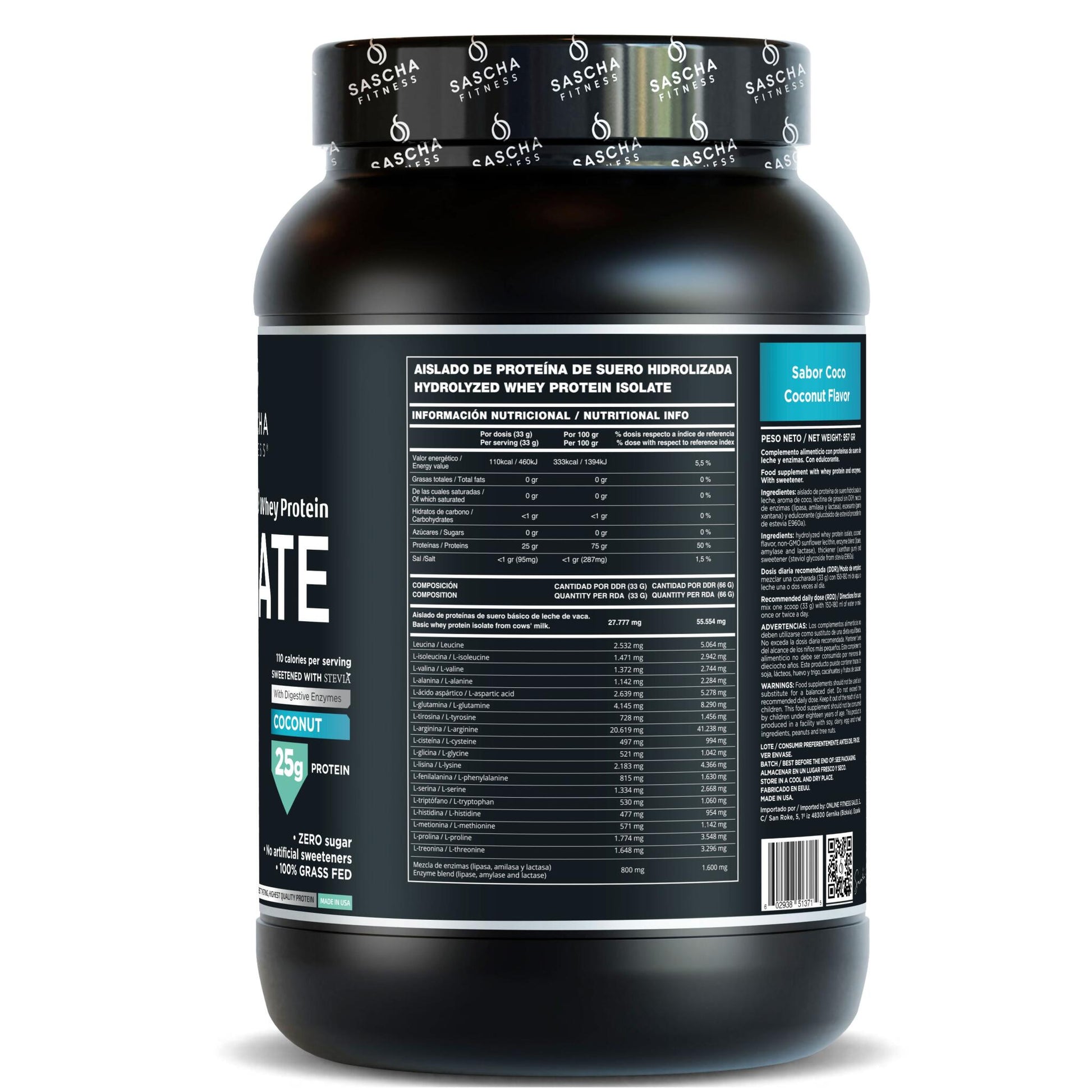 Proteína Whey Sabor Coco - Sascha Fitness España_1