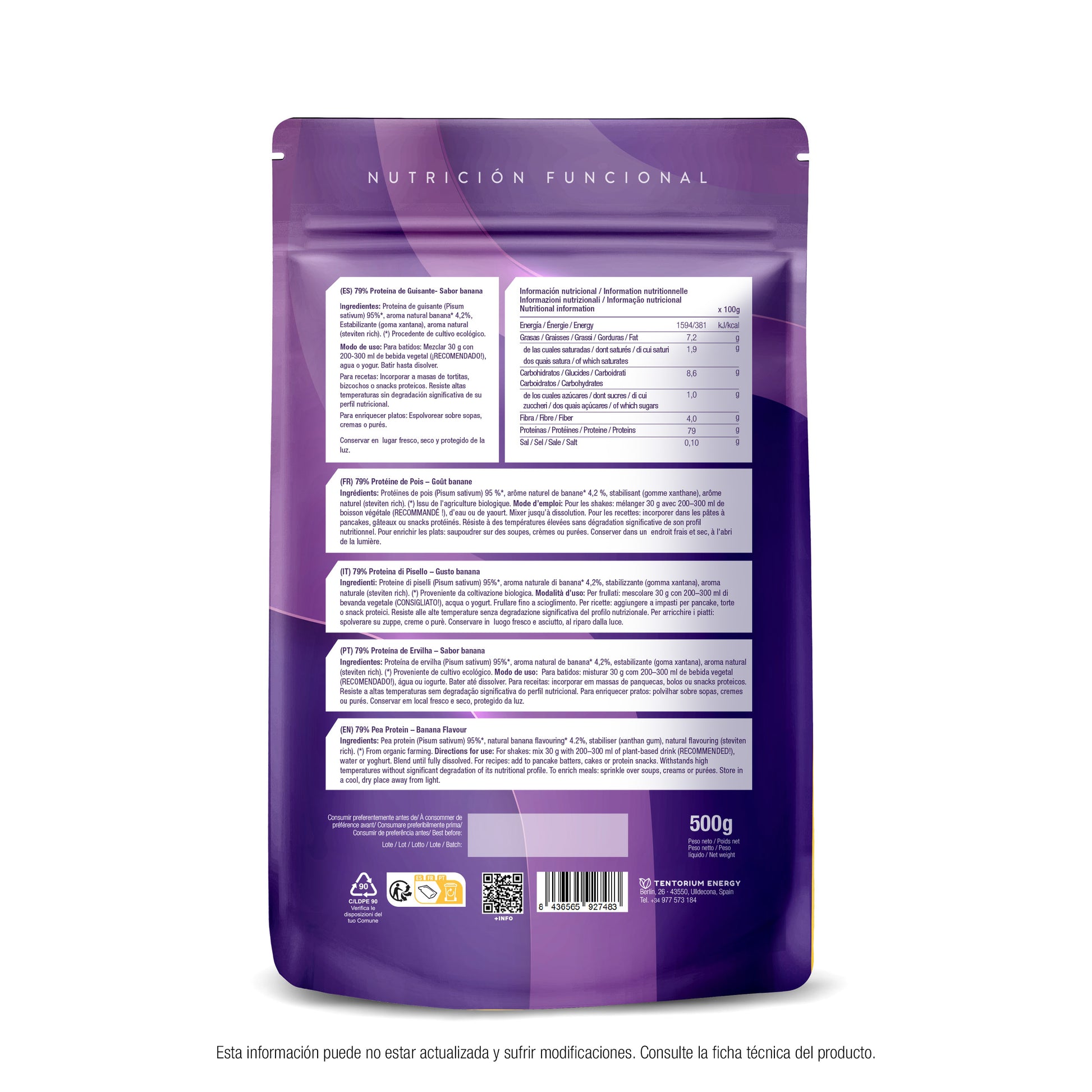 Proteína de guisante sabor banana eco Energy Feelings 500 g XL Pack