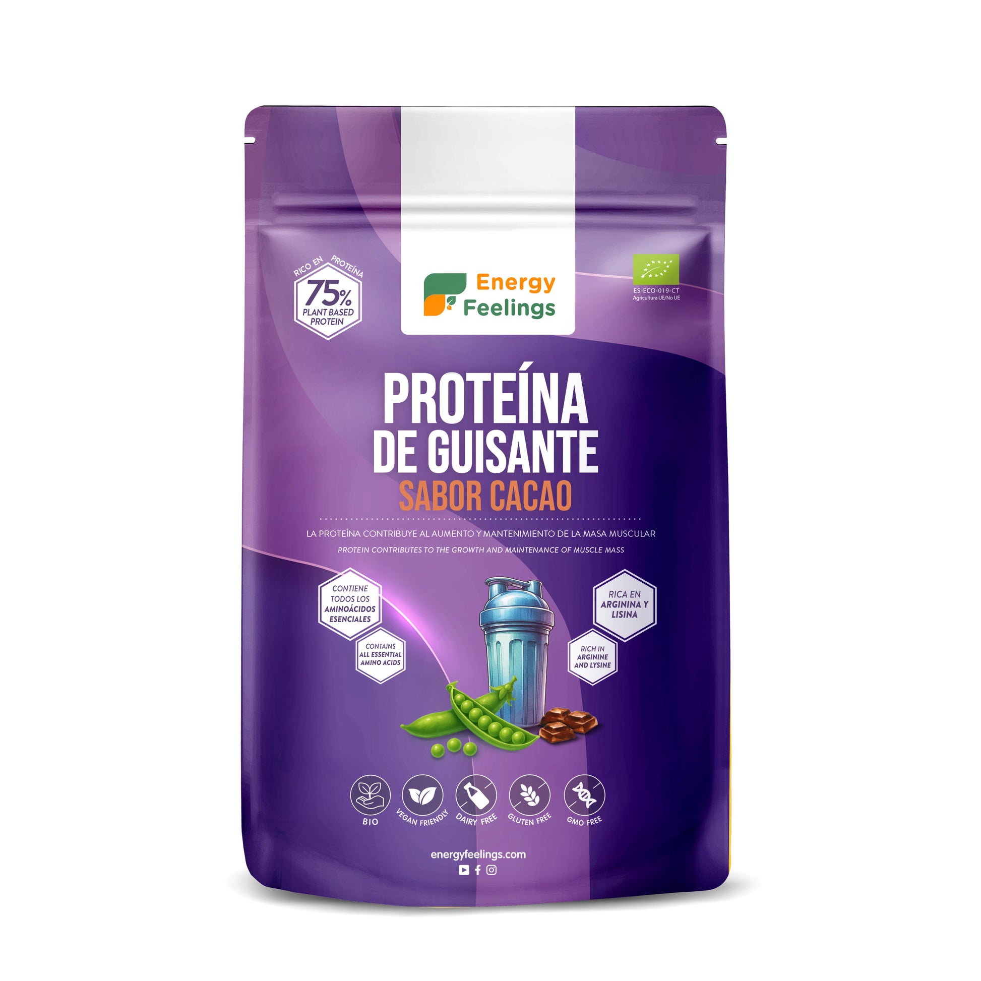 Proteína de guisante sabor cacao eco Energy Feelings 500 g XL Pack