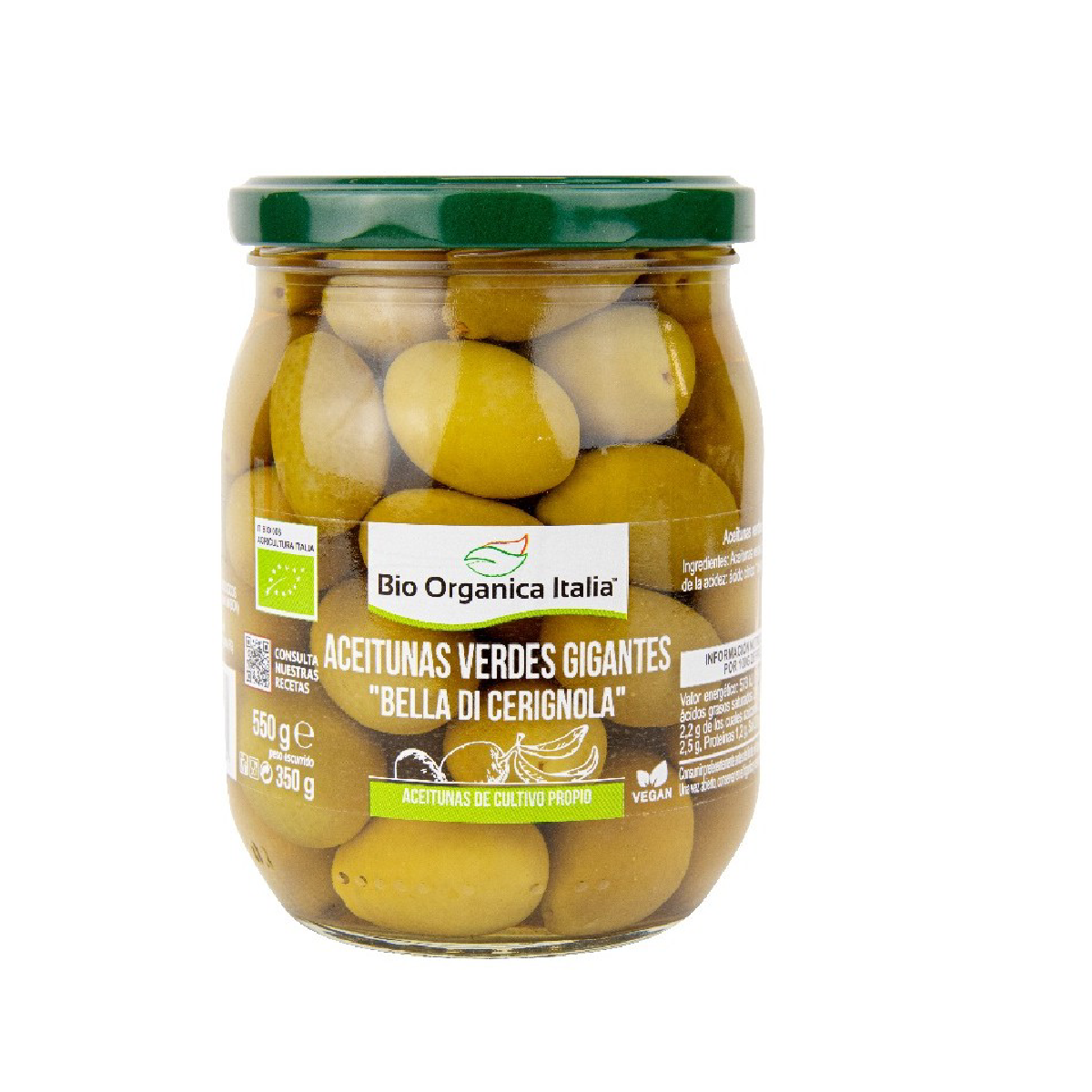 Aceitunas Verdes Gigantes Bio Organica Italia 550 gr