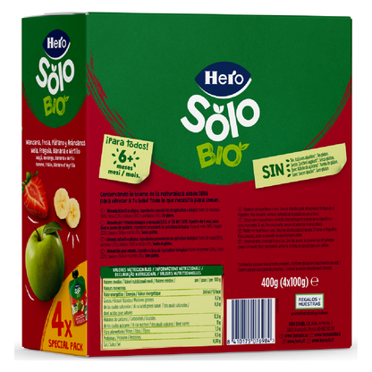 Bolsitas Puces Manzana, Fresa, Plátano y Arándanos ECO Hero Solo 4 uds 100 g