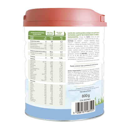 Leche de Cabra Caprea 2 (bebés de 6 a 12 meses) Ecológica Babybio 800 g