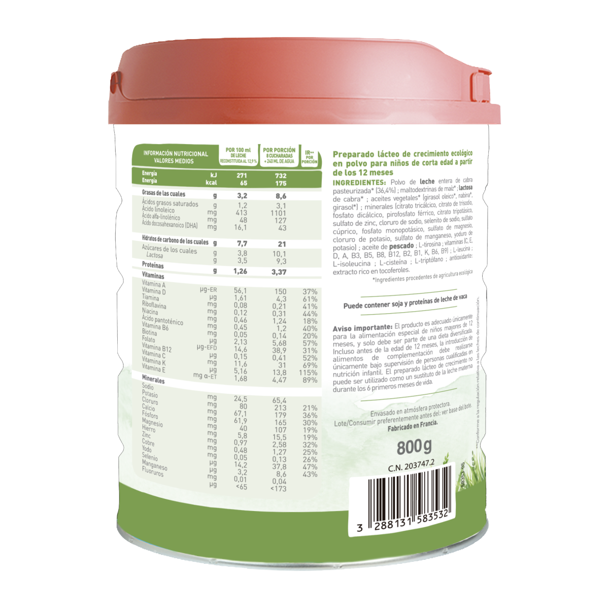 Pack 3 uds Leche cabra crecimiento Caprea 3 (12 meses a 3 años) Babybio 800 g